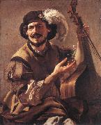 TERBRUGGHEN, Hendrick A Laughing Bravo with a Bass Viol and a Glass  at oil painting picture wholesale